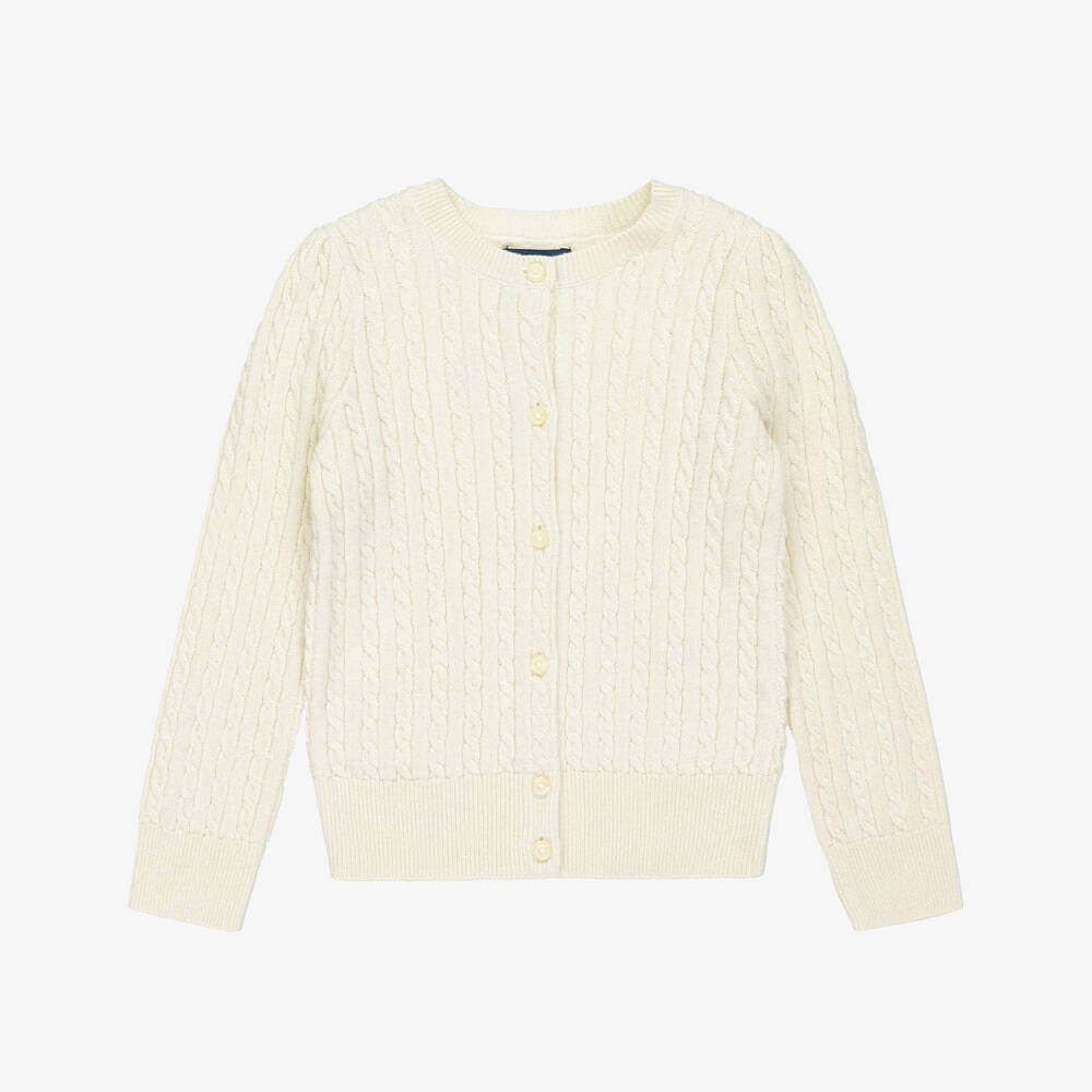 Ralph Lauren-Girls Ivory & Shimmery Gold Cable Knit Cardigan | Childrensalon Outlet