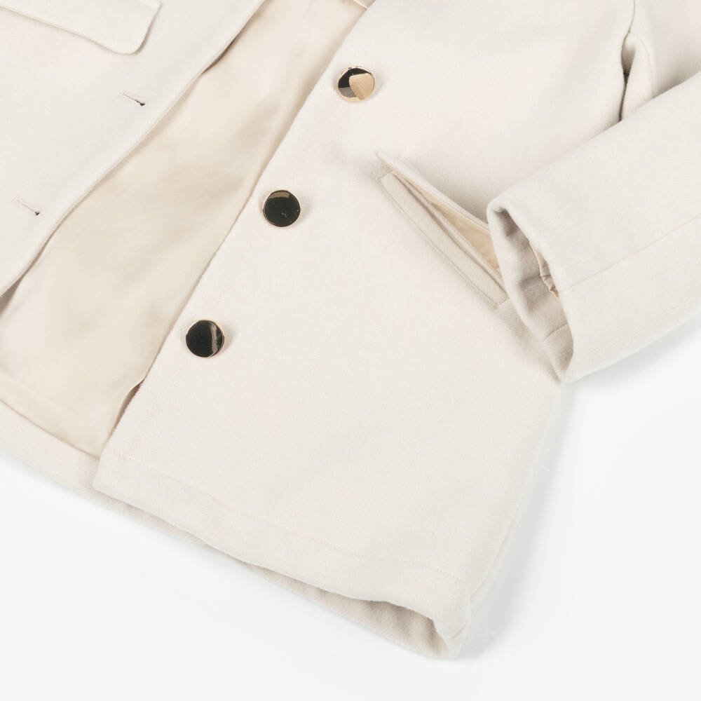iDO-Girls Ivory Single Breasted Coat with Faux Fur Collar | Childrensalon Outlet