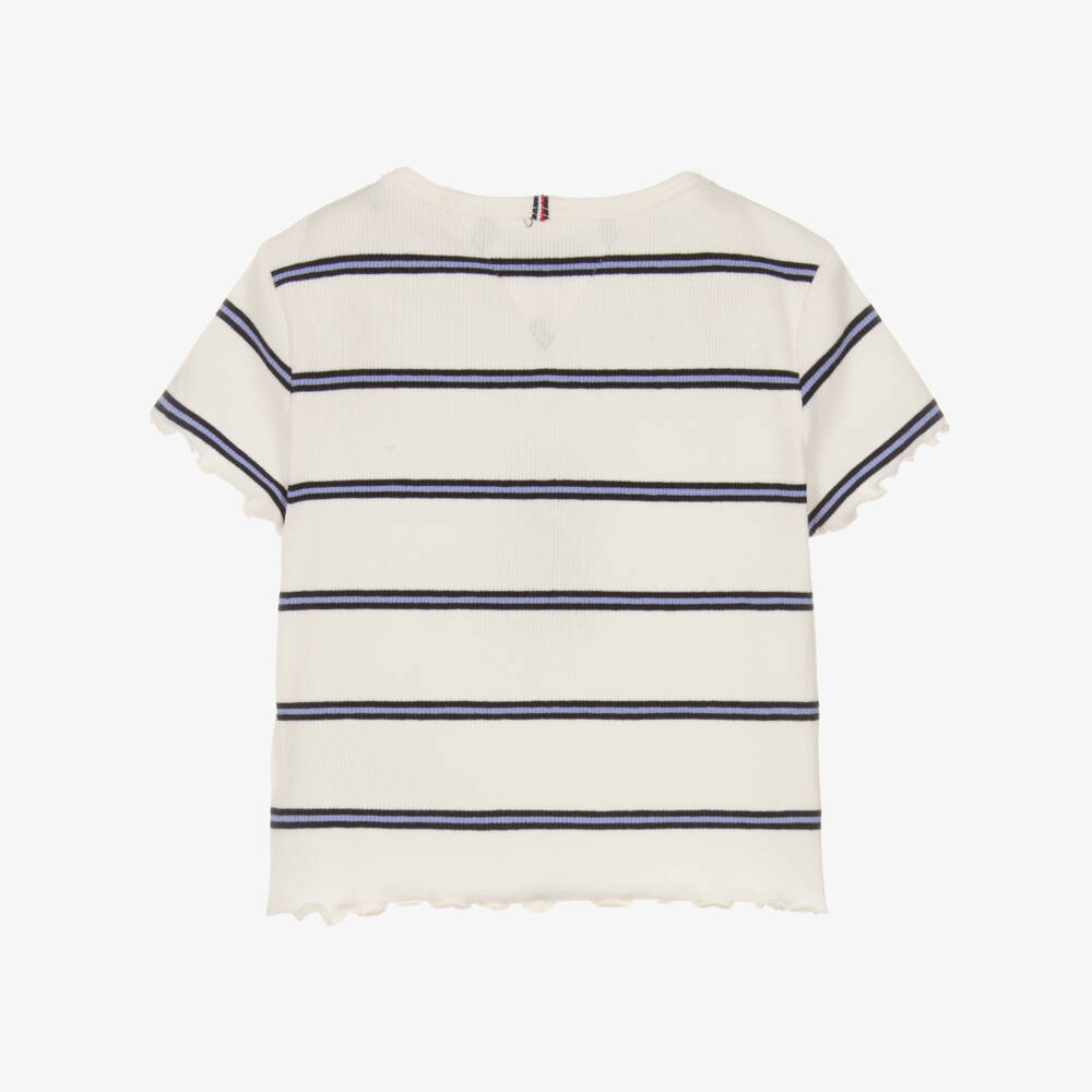 Tommy Hilfiger-Girls Ivory Stripe Ribbed Jersey T-Shirt | Childrensalon Outlet
