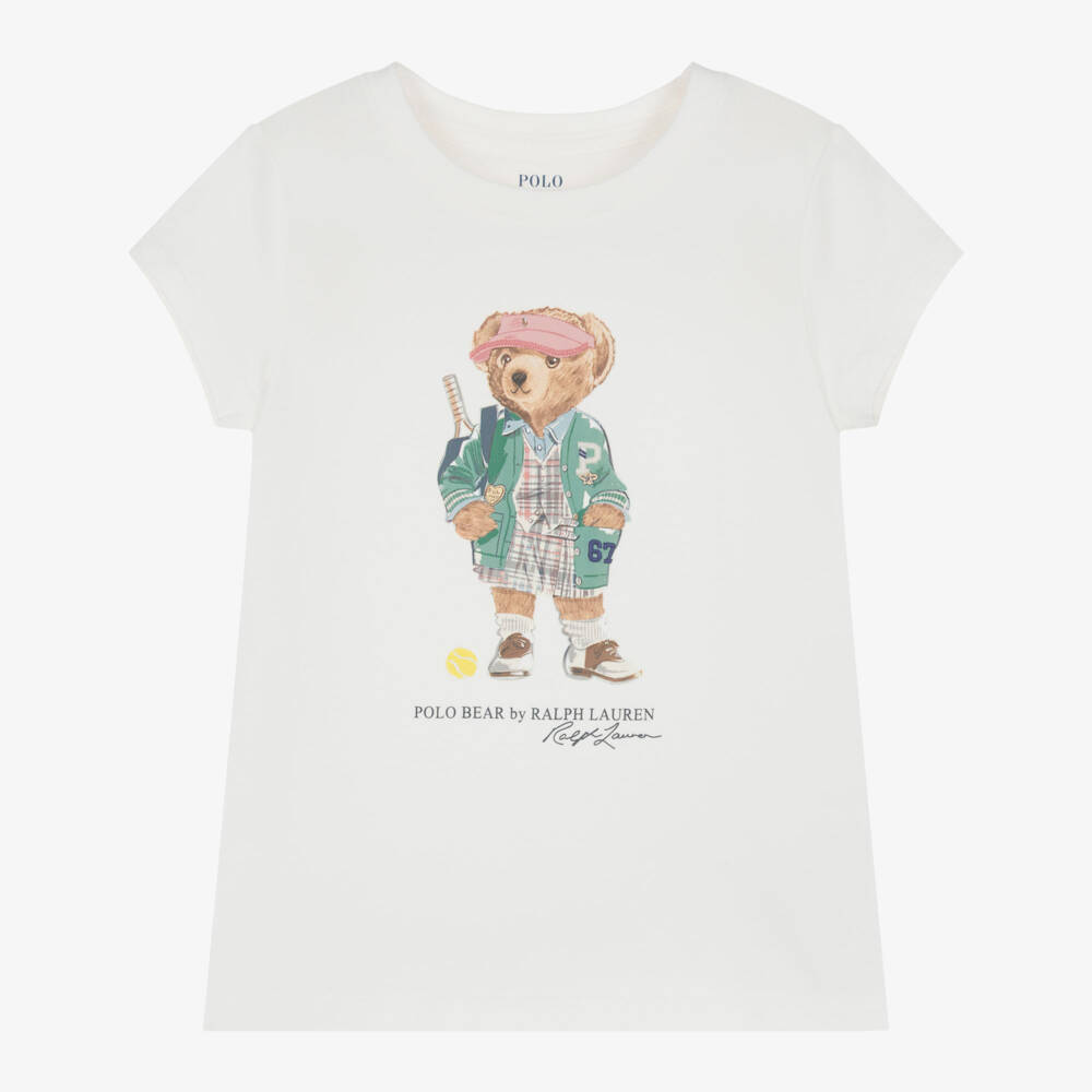 Ralph Lauren-Girls Ivory Tennis Polo Bear Cotton Jersey T-Shirt | Childrensalon Outlet
