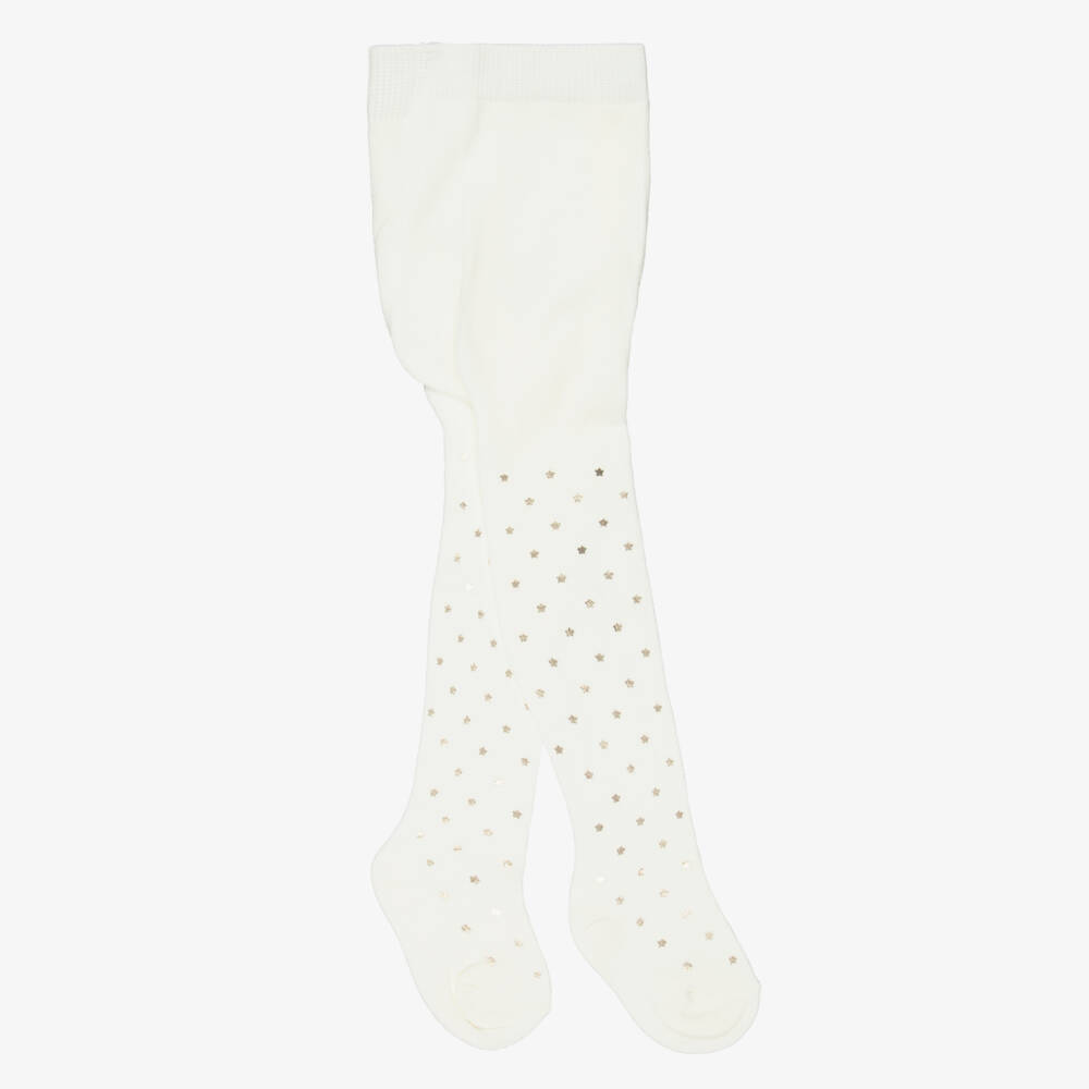 Mayoral-Girls Ivory Tights with Metallic Gold Stars | Childrensalon Outlet