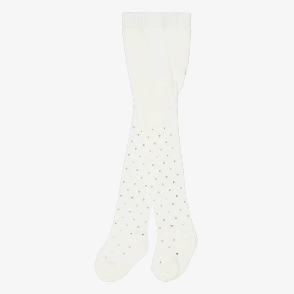 Mayoral-Girls Ivory Tights with Metallic Gold Stars | Childrensalon Outlet