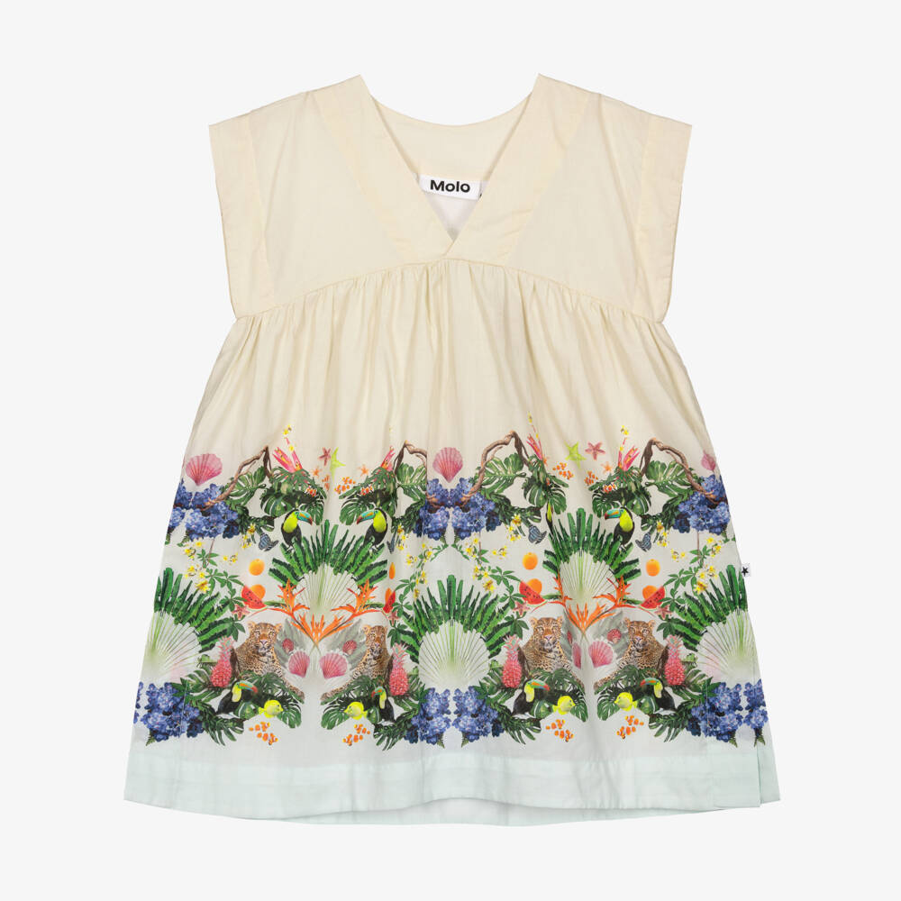 Molo-Girls Ivory Tropical Print Cotton Kaftan Dress | Childrensalon Outlet