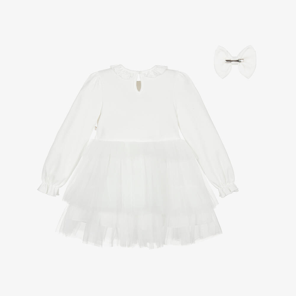 Caramelo Kids-Girls Ivory Tulle Dress Set with Diamanté Bows | Childrensalon Outlet