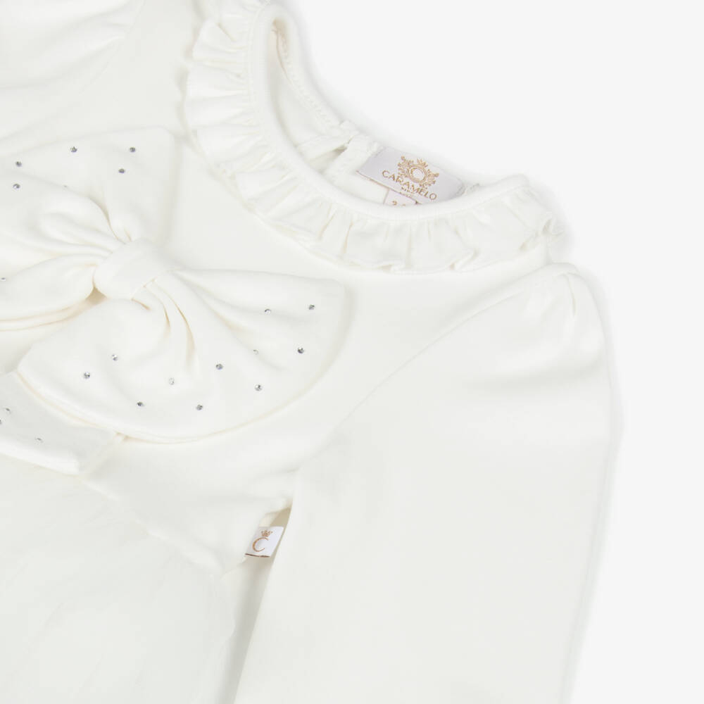 Caramelo Kids-Girls Ivory Tulle Dress Set with Diamanté Bows | Childrensalon Outlet