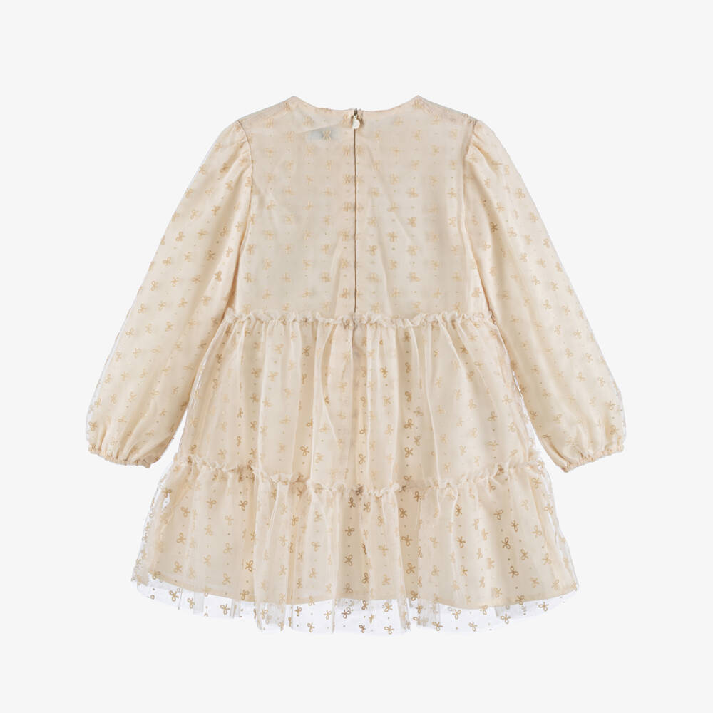 Mayoral-Girls Ivory Tulle Dress with Flocked Bow Pattern | Childrensalon Outlet