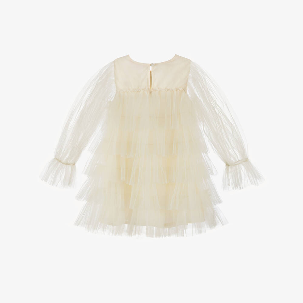 Tutu du Monde-Girls Ivory Tulle Dress With Sequin Flowers | Childrensalon Outlet