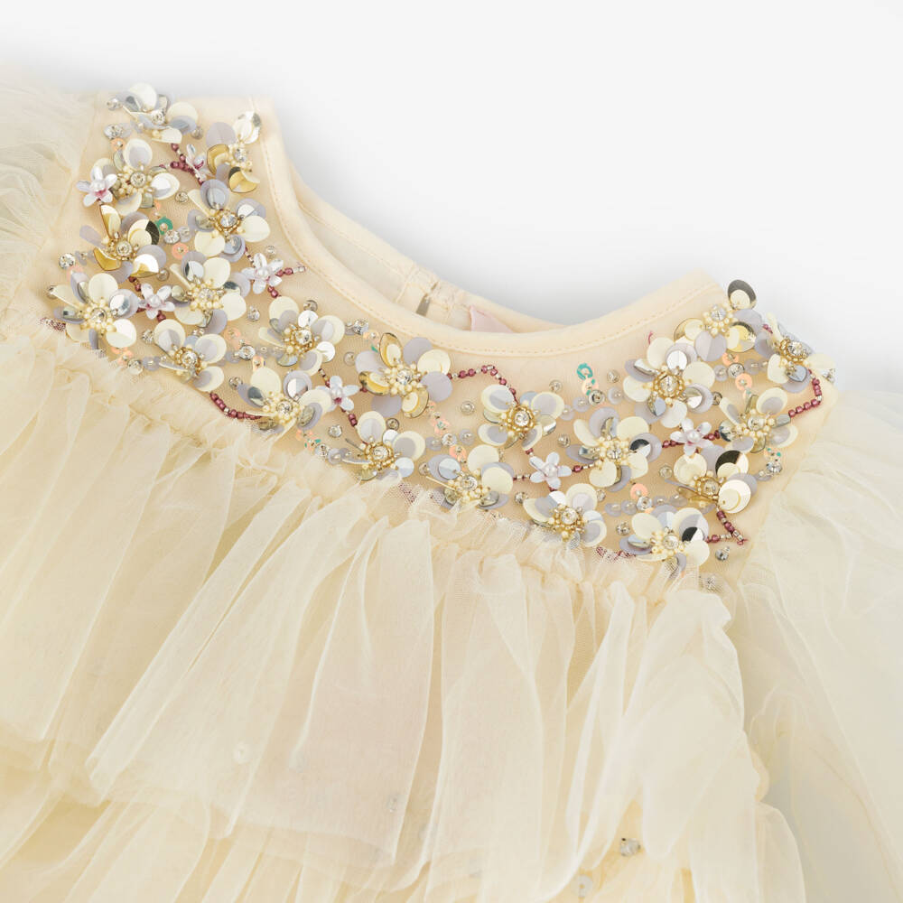 Tutu du Monde-Girls Ivory Tulle Dress With Sequin Flowers | Childrensalon Outlet