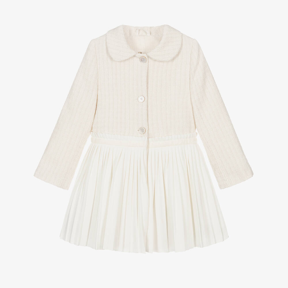 Lapin House-Girls Ivory Tweed Pleated Coat | Childrensalon Outlet