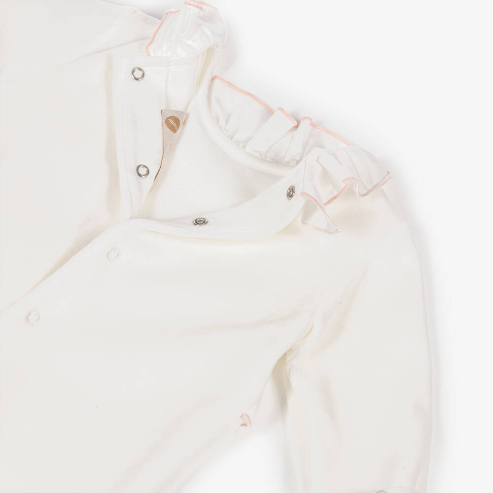Pureté Du... Bébé-Girls Ivory Velour Babygrow with Floral Embroidery | Childrensalon Outlet