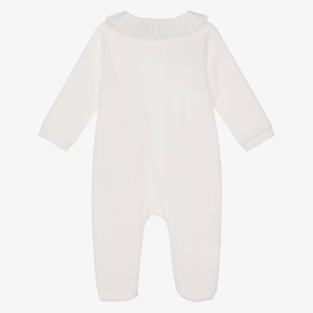 Pureté Du... Bébé-Girls Ivory Velour Babygrow with Pleated Collar | Childrensalon Outlet