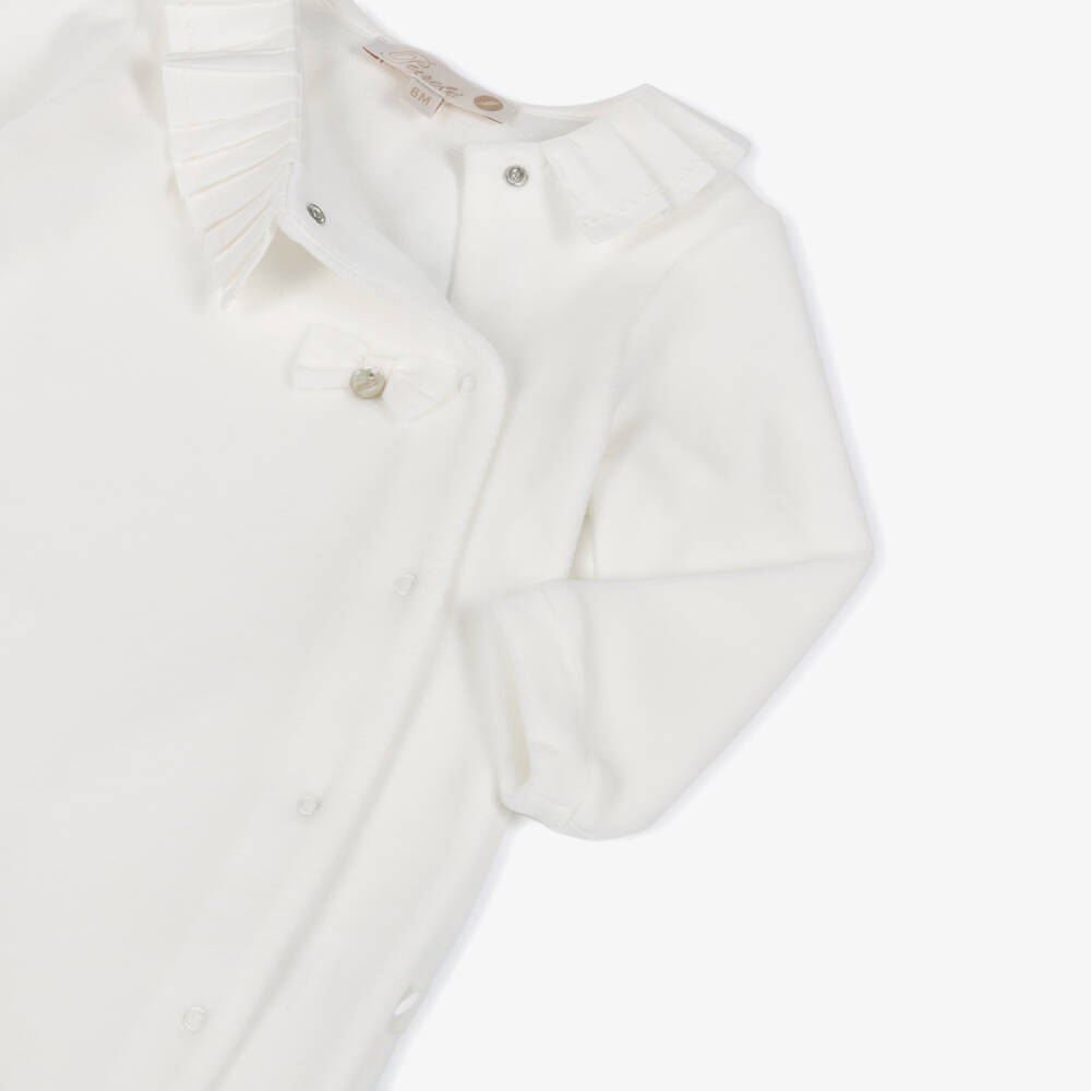Pureté Du... Bébé-Girls Ivory Velour Babygrow with Pleated Collar | Childrensalon Outlet