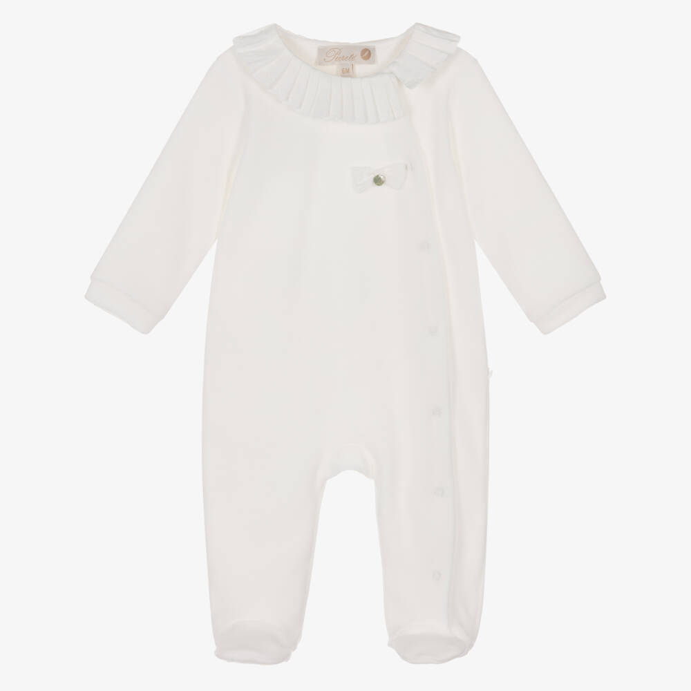 Pureté Du... Bébé-Girls Ivory Velour Babygrow with Pleated Collar | Childrensalon Outlet