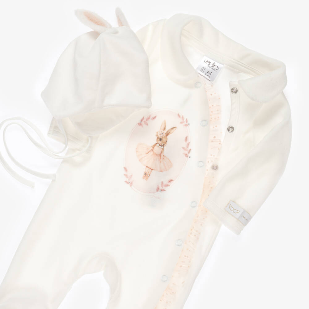 Jamiks-Girls Ivory Velour Ballerina Bunny Babysuit Set | Childrensalon Outlet
