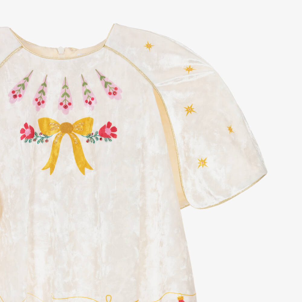 EIRENE-Girls Ivory Velour Festive Print Dress | Childrensalon Outlet