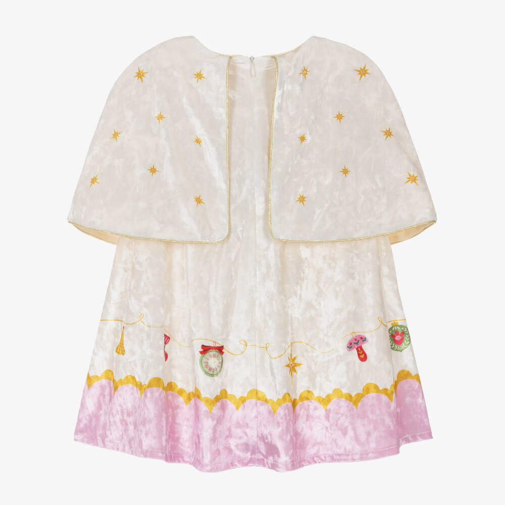 EIRENE-Girls Ivory Velour Festive Print Dress | Childrensalon Outlet