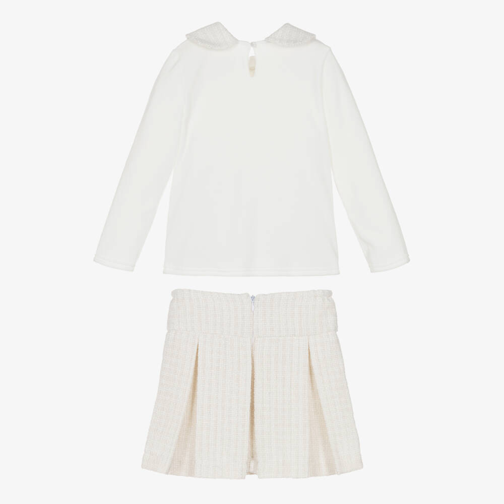 Jamiks-Girls Ivory Velour Top & Tweed Skirt Set | Childrensalon Outlet