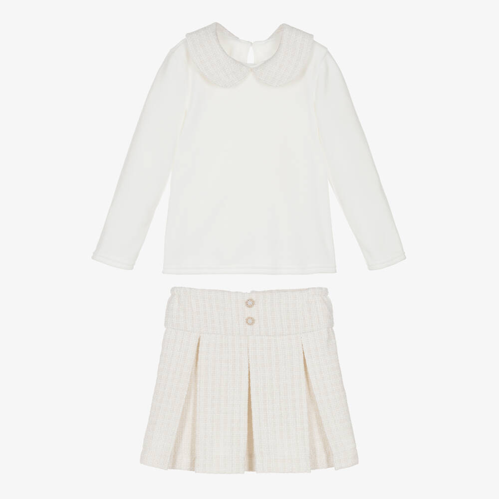 Jamiks-Girls Ivory Velour Top & Tweed Skirt Set | Childrensalon Outlet