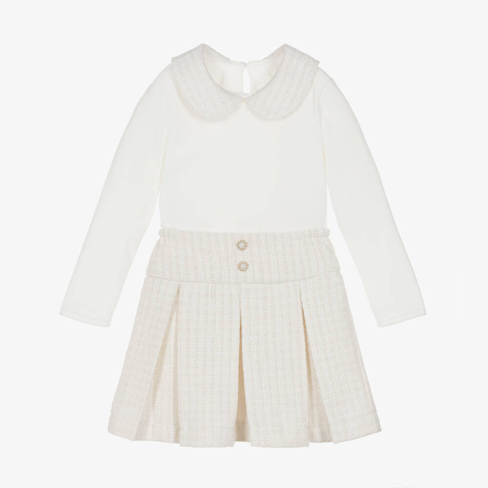 Jamiks-Girls Ivory Velour Top & Tweed Skirt Set | Childrensalon Outlet