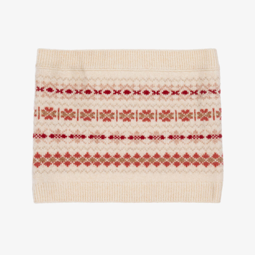 Bonpoint-Girls Ivory Wool Knit Fair Isle Snood | Childrensalon Outlet