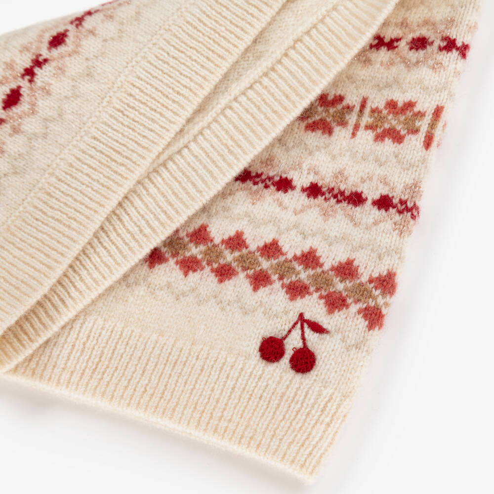 Bonpoint-Girls Ivory Wool Knit Fair Isle Snood | Childrensalon Outlet