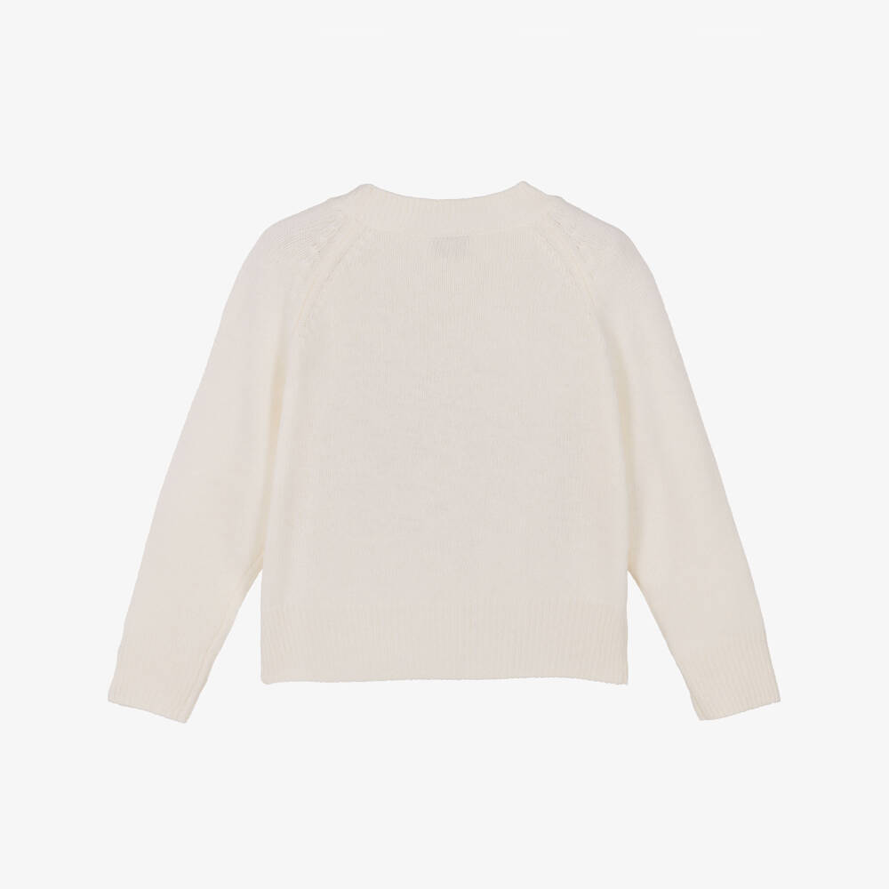 Il Gufo-Girls Ivory Wool Knit Sweater with Silver Christmas Trees | Childrensalon Outlet