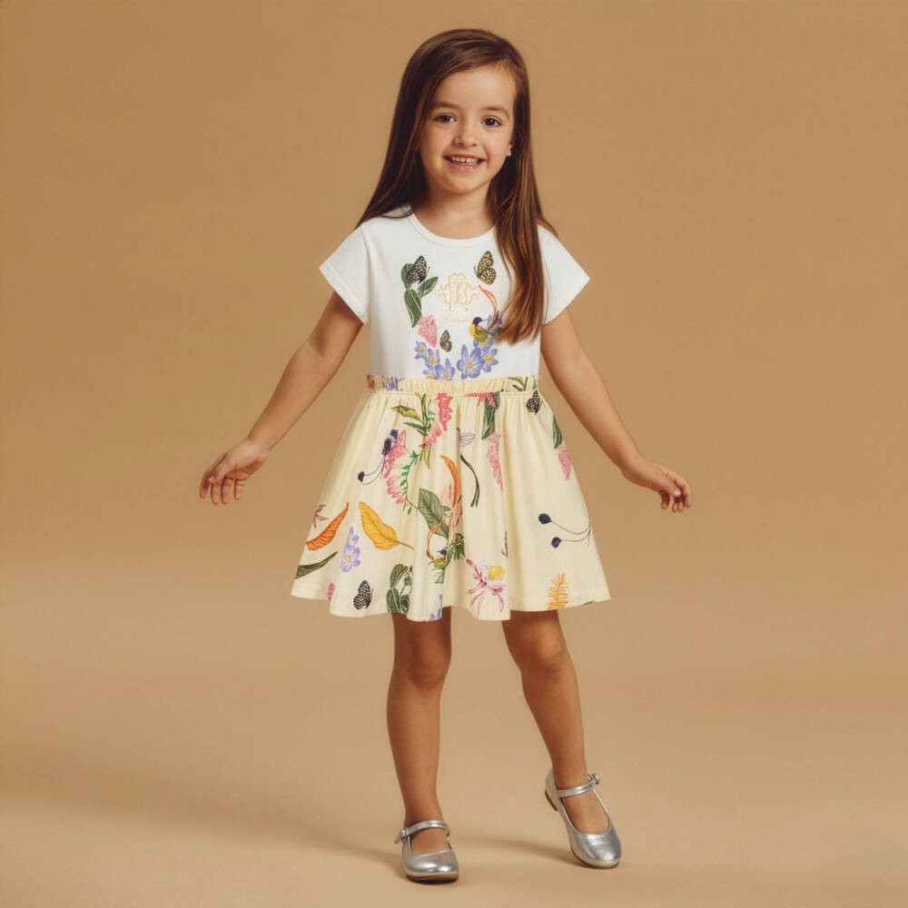 Roberto Cavalli-Girls Ivory & Yellow Cotton Floral Dress | Childrensalon Outlet