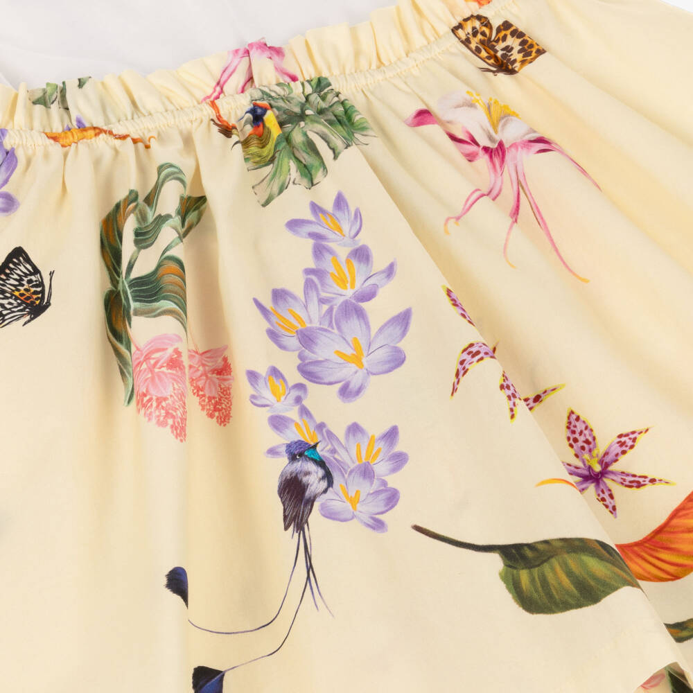 Roberto Cavalli-Girls Ivory & Yellow Cotton Floral Dress | Childrensalon Outlet