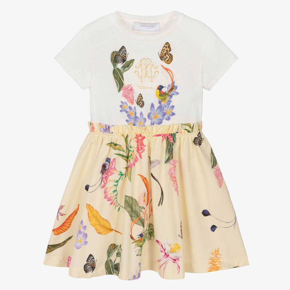 Roberto Cavalli-Girls Ivory & Yellow Cotton Floral Dress | Childrensalon Outlet