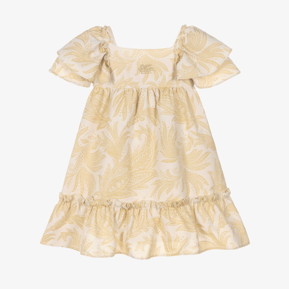 Etro-Girls Ivory & Yellow Jacquard Paisley Dress | Childrensalon Outlet