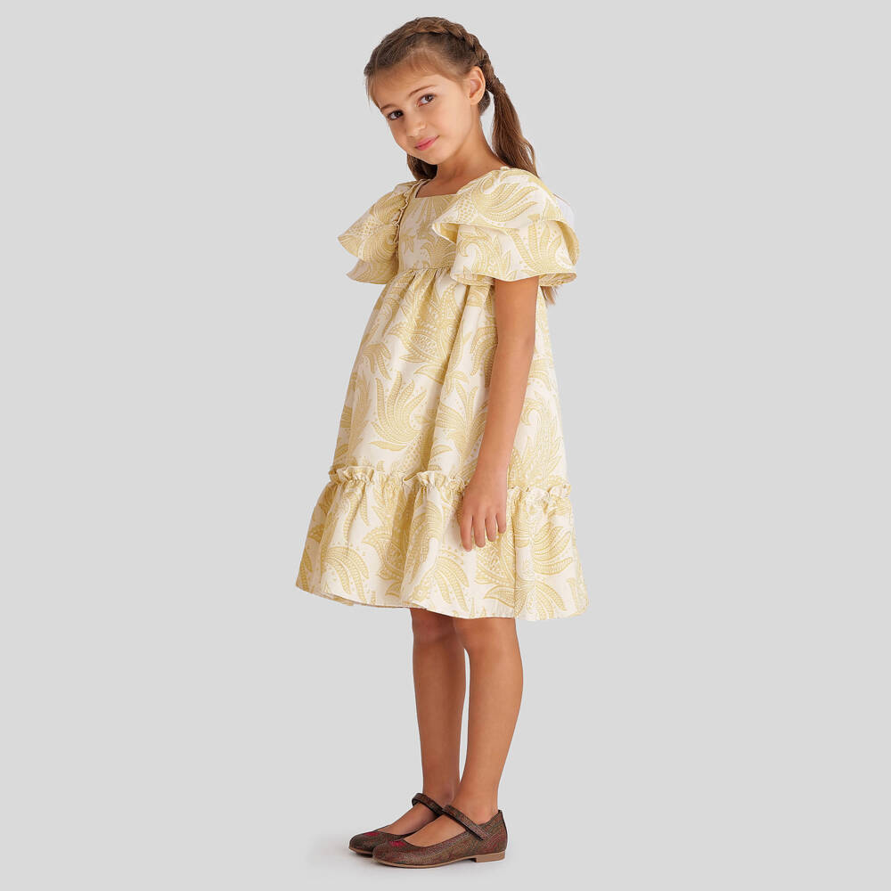 Etro-Girls Ivory & Yellow Jacquard Paisley Dress | Childrensalon Outlet