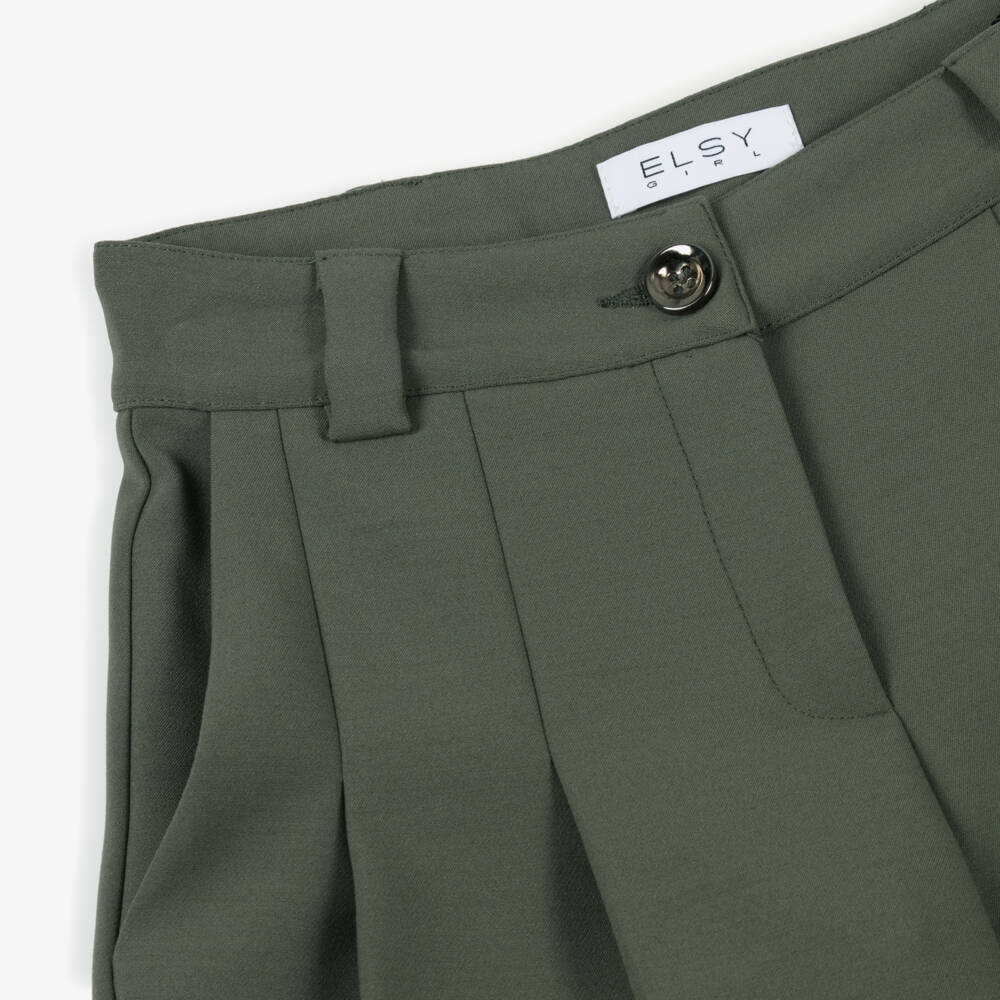 Elsy-Girls Khaki Green Pleated Wide Leg Trousers | Childrensalon Outlet