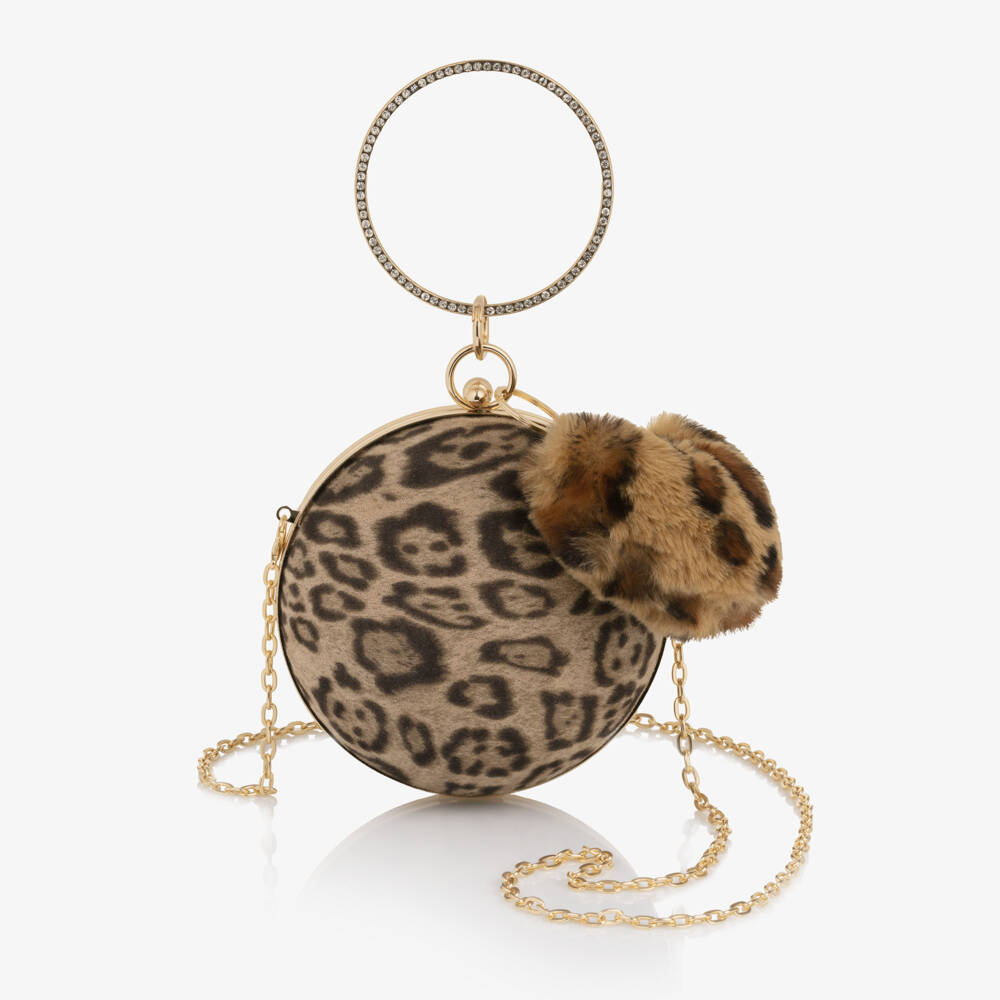 Junona-Girls Leopard Print Ball Handbag & Faux Fur Heart Keyring | Childrensalon Outlet