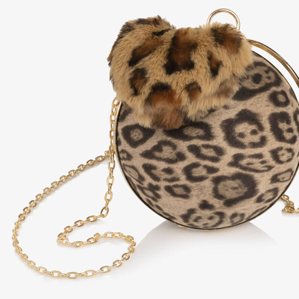 Junona-Girls Leopard Print Ball Handbag & Faux Fur Heart Keyring | Childrensalon Outlet