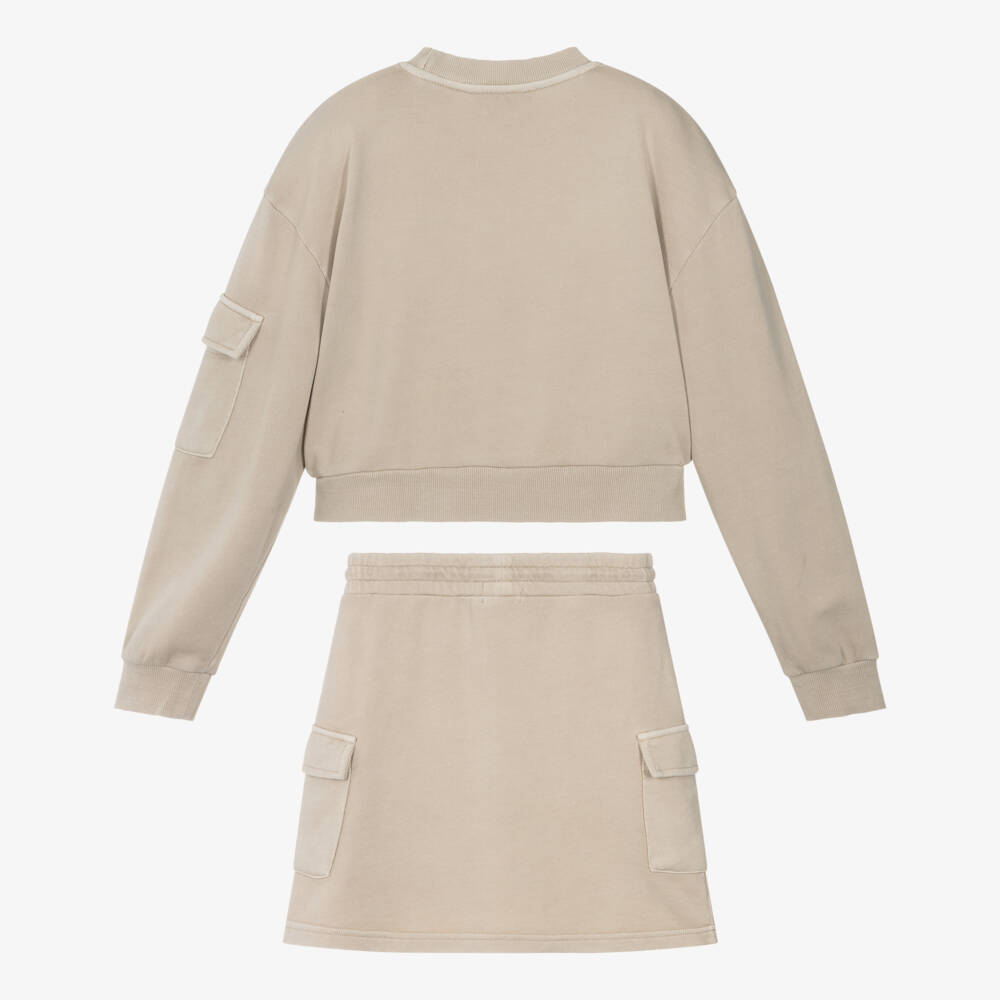 Mayoral-Girls Light Beige Cotton Jersey Cargo Skirt Set | Childrensalon Outlet