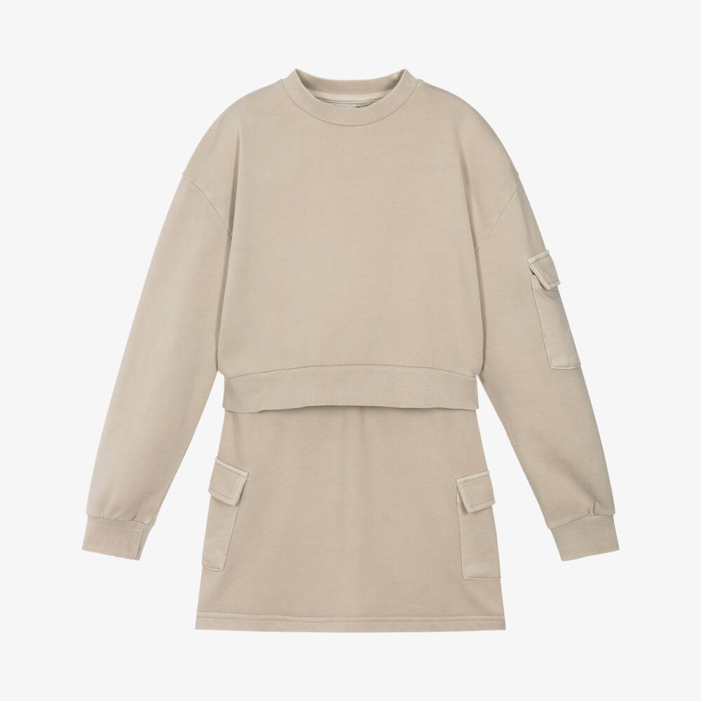 Mayoral-Girls Light Beige Cotton Jersey Cargo Skirt Set | Childrensalon Outlet