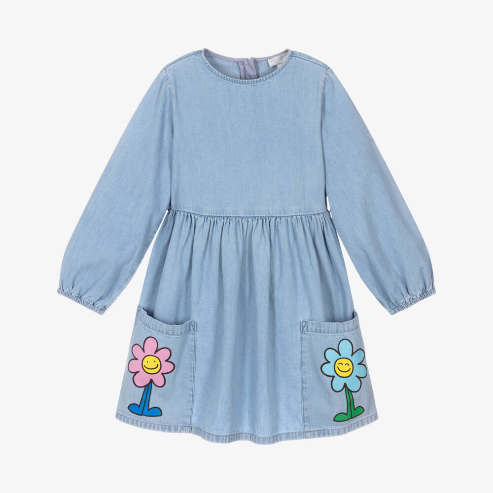 Stella McCartney Kids-فستان دنيم أزرق مزهر للبنات | Childrensalon Outlet