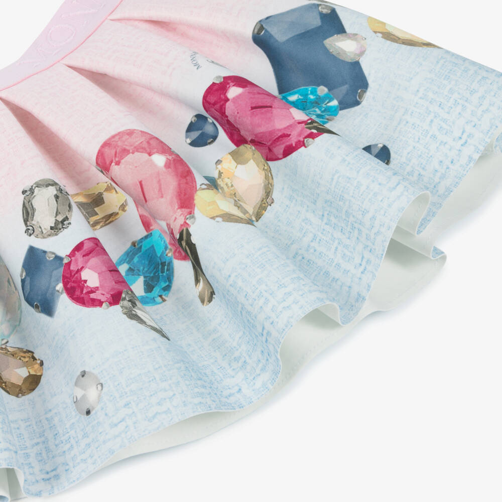 Monnalisa-Girls Light Pink & Blue Jewel Print Skirt | Childrensalon Outlet