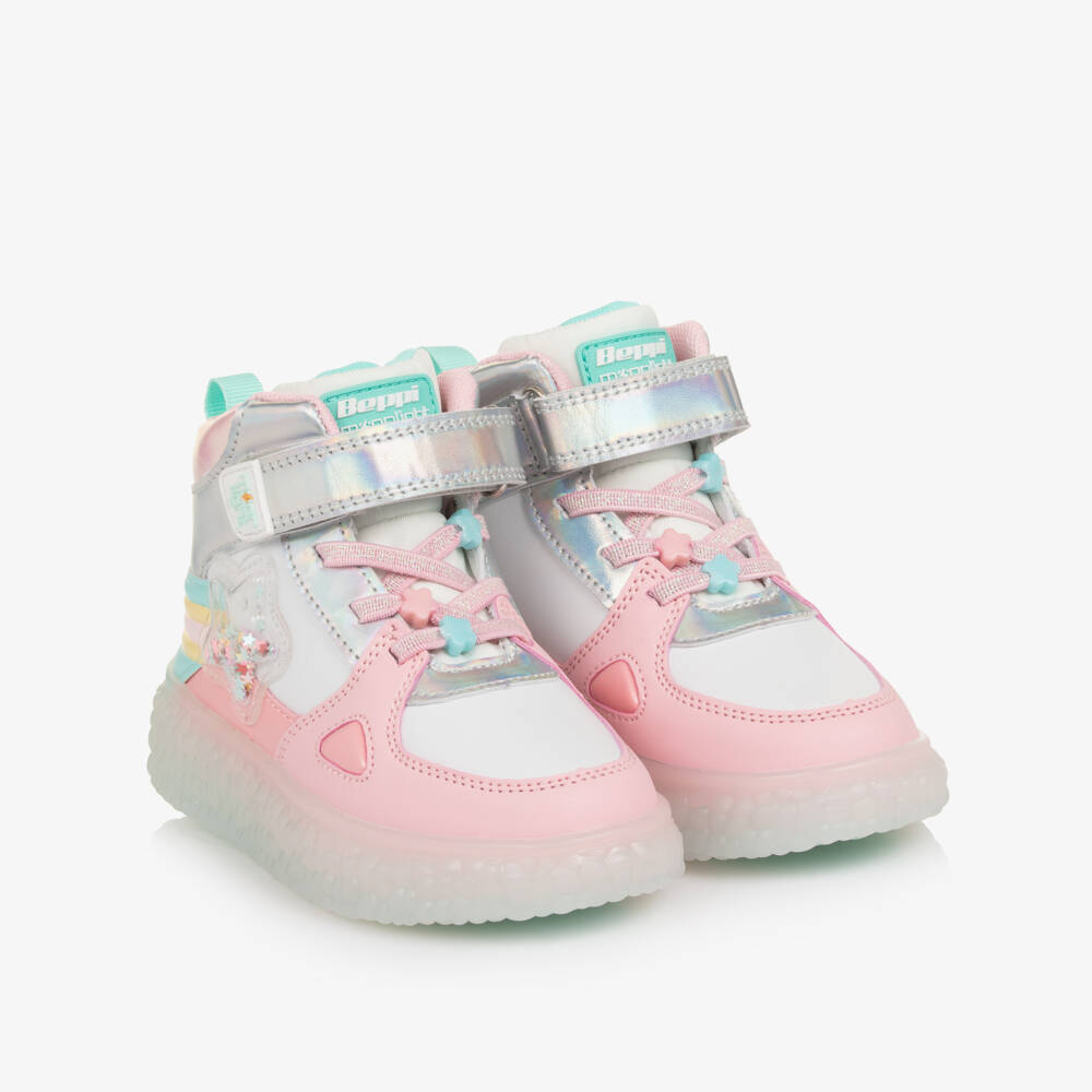 Beppi-Girls Light-Up Pink & White High-Top Trainers | Childrensalon Outlet