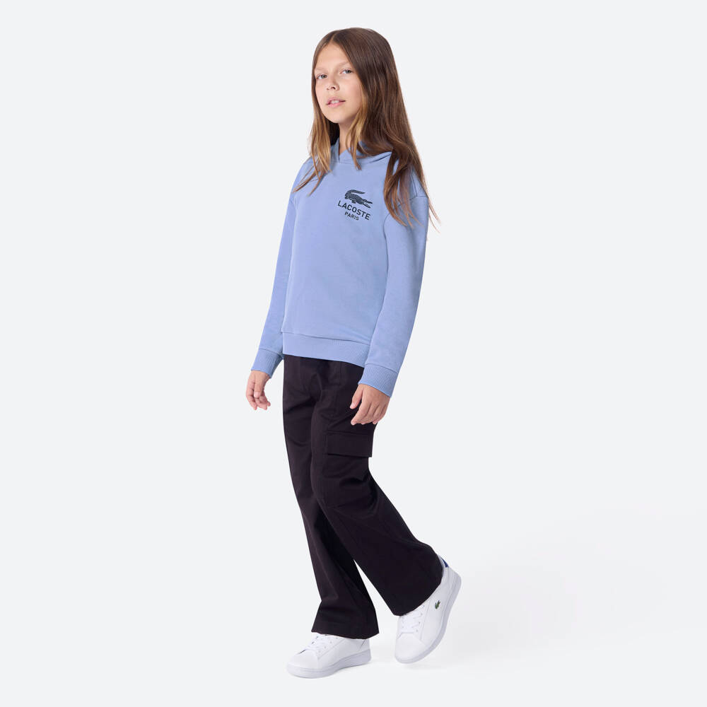 Lacoste-Girls Lilac Blue Crocodile Hoodie | Childrensalon Outlet