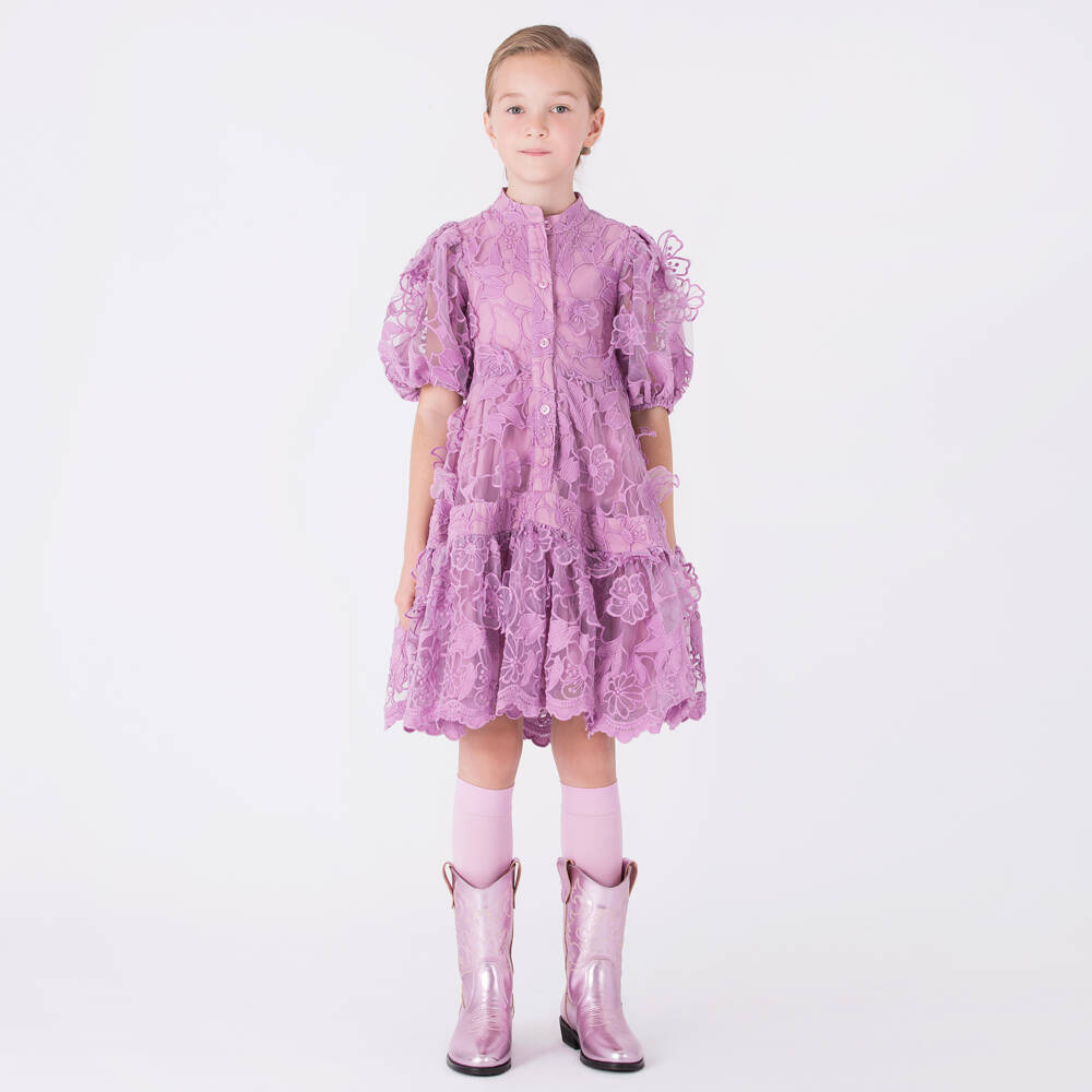 Mama Luma-Girls Lilac Floral Tulle Dress | Childrensalon Outlet