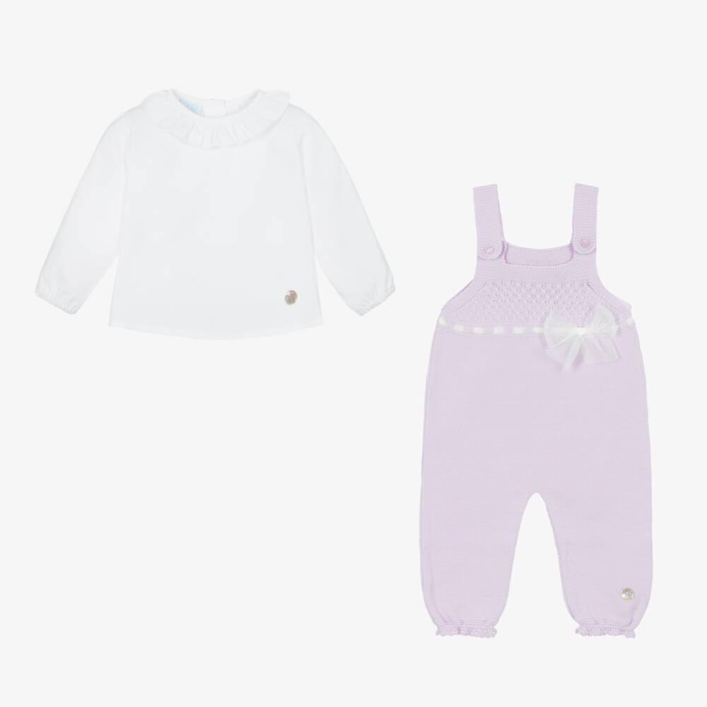 Artesanía Granlei-Girls Lilac Knitted Dungaree Set | Childrensalon Outlet