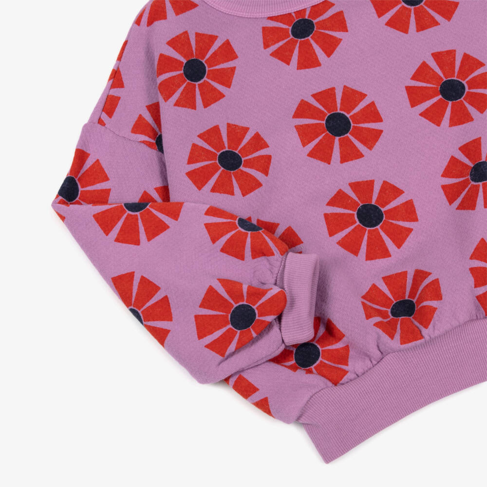 Bobo Choses-Girls Lilac Pink Cotton Sweatshirt with Flower Pattern | Childrensalon Outlet