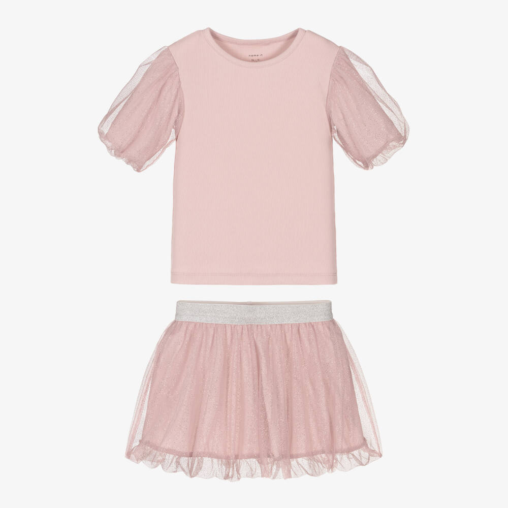 NAME IT-Girls Lilac Pink Glittery Tulle Skirt Set | Childrensalon Outlet