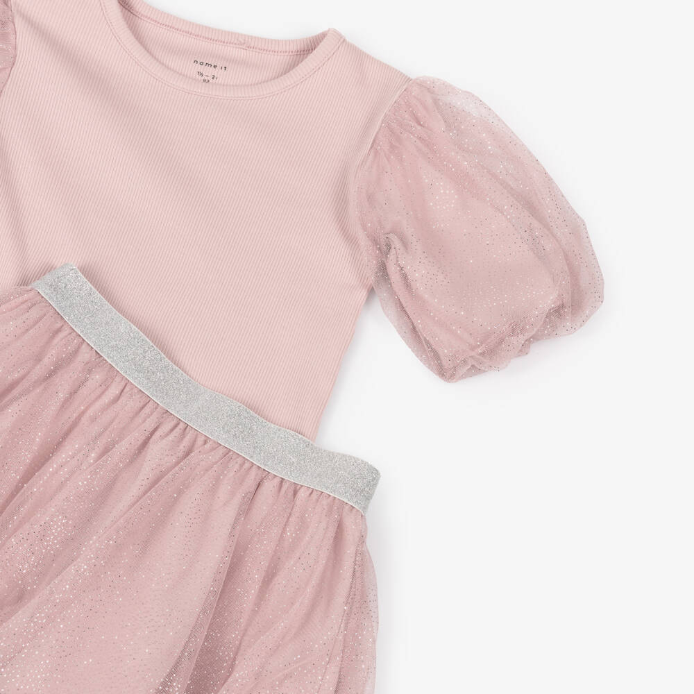 NAME IT-Girls Lilac Pink Glittery Tulle Skirt Set | Childrensalon Outlet
