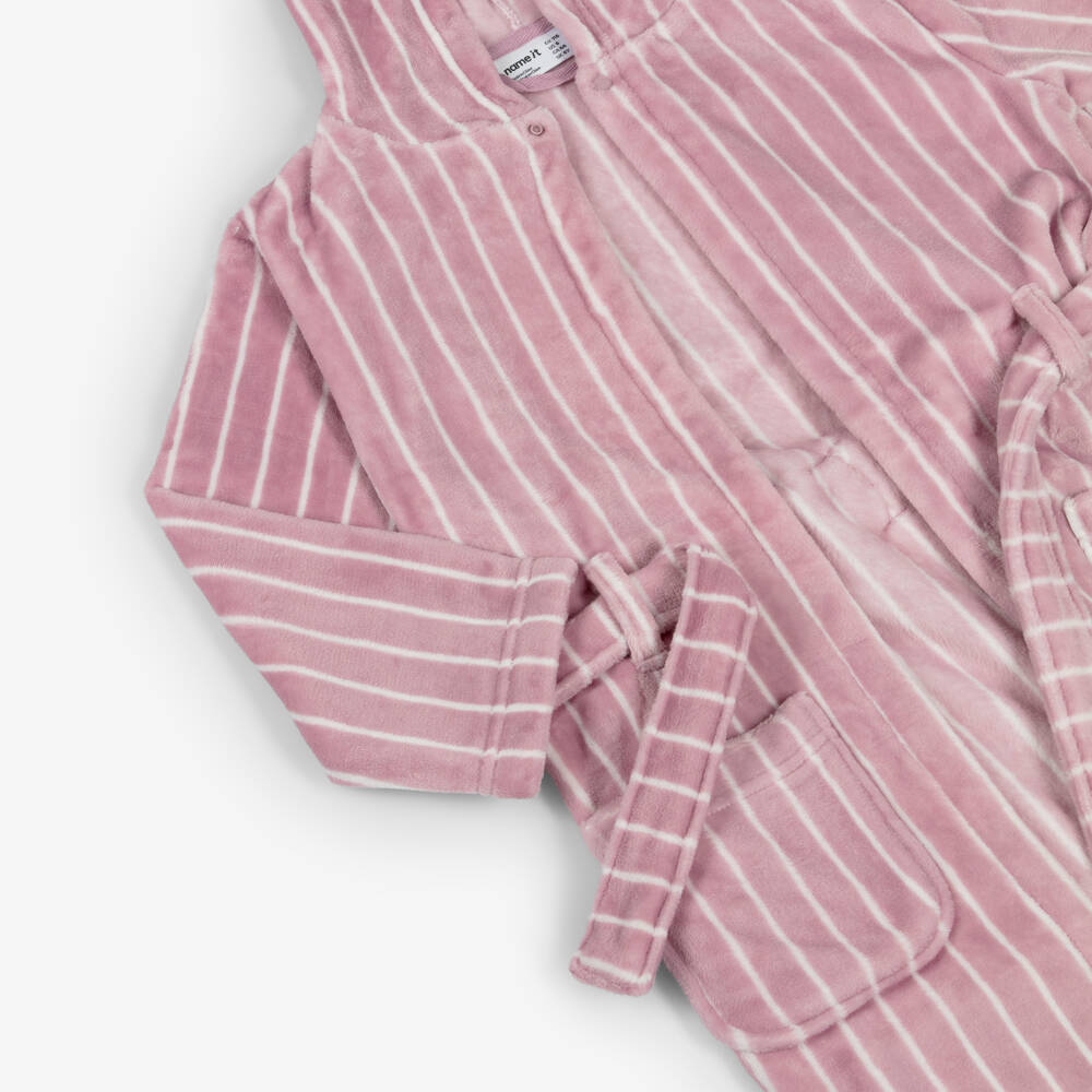 NAME IT-Girls Lilac Pink Plush Dressing Gown with White Stripes | Childrensalon Outlet