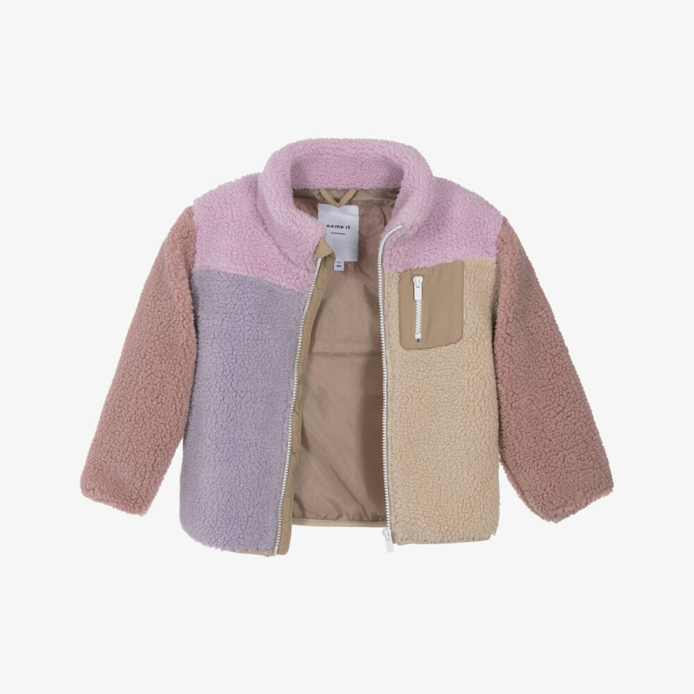 NAME IT-Girls Lilac Purple Colourblock Sherpa Fleece Jacket | Childrensalon Outlet