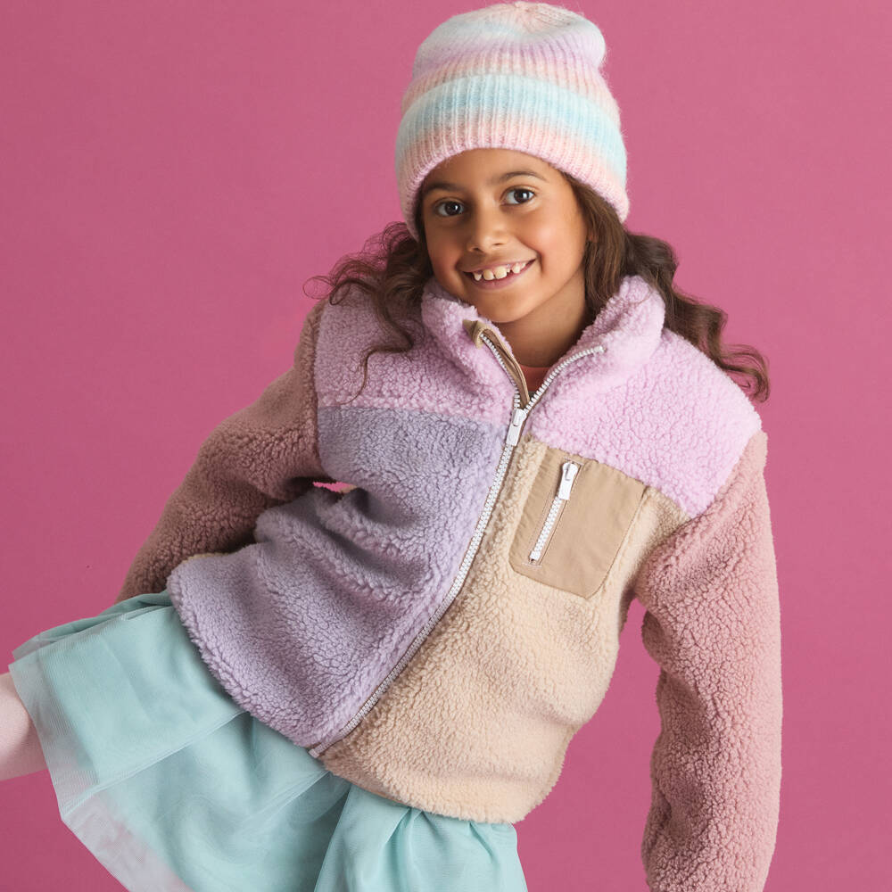 NAME IT-Girls Lilac Purple Colourblock Sherpa Fleece Jacket | Childrensalon Outlet