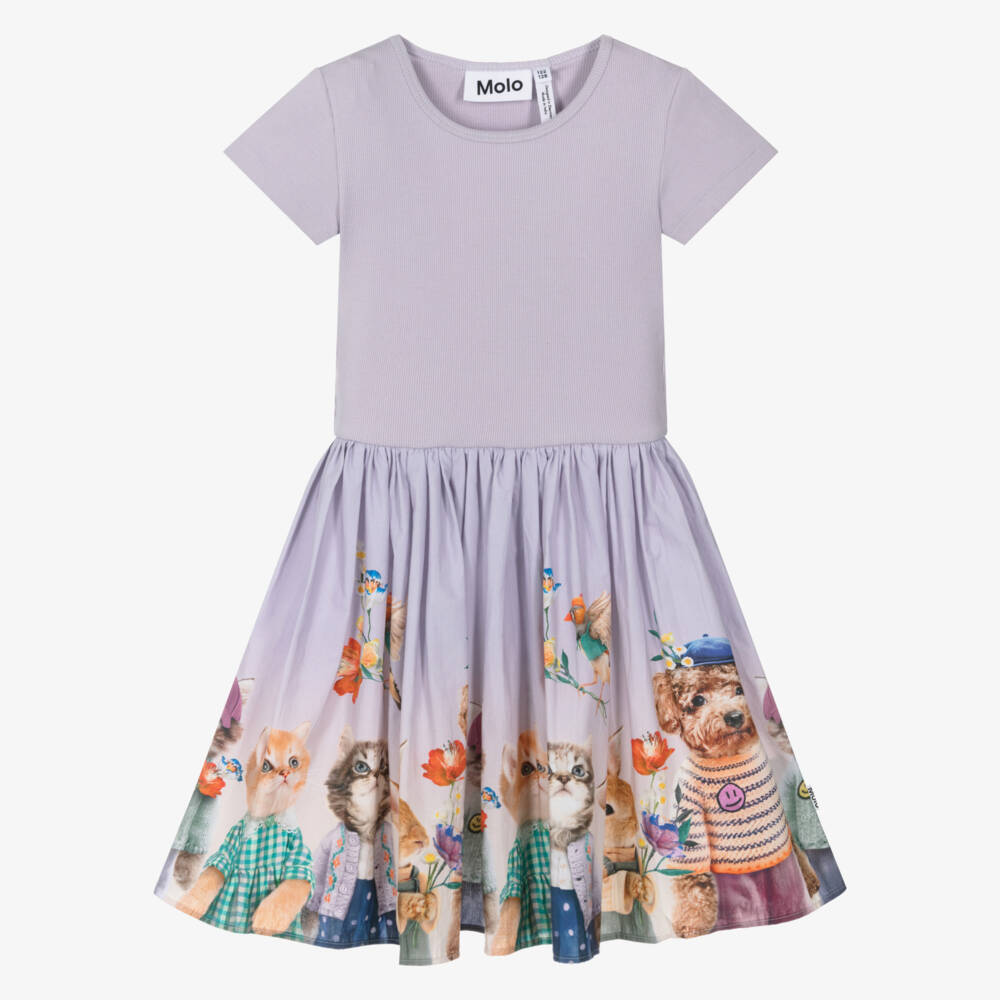 Molo-Платье из хлопка пурпурного цвета для девочек с кошачьим принтом | Childrensalon Outlet
