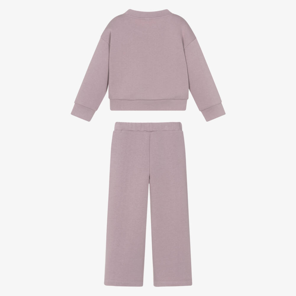 Il Gufo-Girls Lilac Purple Cotton Tracksuit with Ribbon Flowers | Childrensalon Outlet